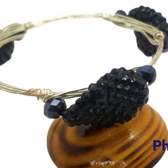 Black crystal wire wrapped bracelet gift idea‎ for women - Picture 1 of 1